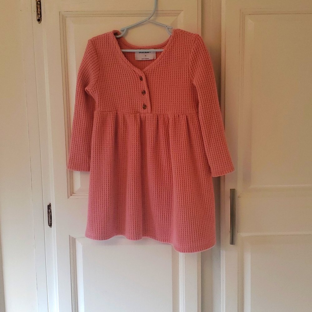 Girls long sleeve pink dress, waffle texture, super-soft material
